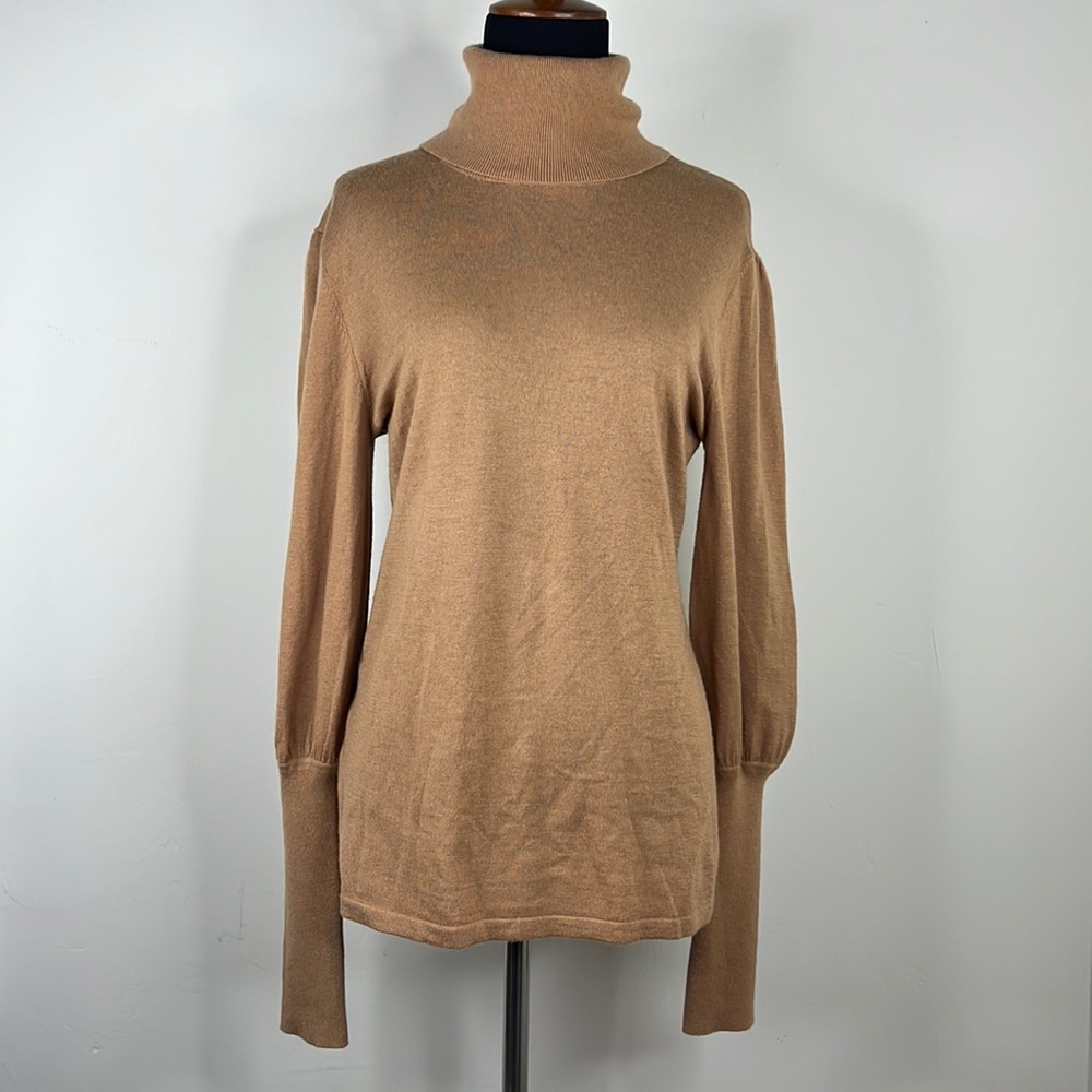 BCBGMAXAZRIA Tan Pipe Sleeve TurtleNeck Sweater M